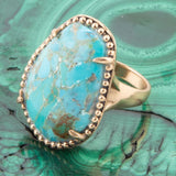Refined Blue Turquoise Golden Statement Ring