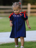 Christmas Holiday Celebration Dress: Navy with Santa Sleigh