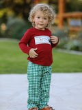 Christmas Tree Dog Smocking Embroidered Plaid Boys Set