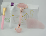 Rose Facial Roller, Gua Sha, Brush and DERMA ROLLER Set