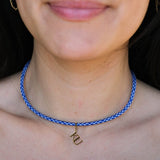 Royal Blue & White Minimalist Cord Necklace in Gold