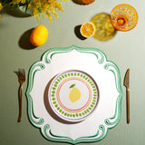 ROYAL WHITE GREEN TRIM SQUARE FAUX LEATHER PLACEMAT (Set Of 4)