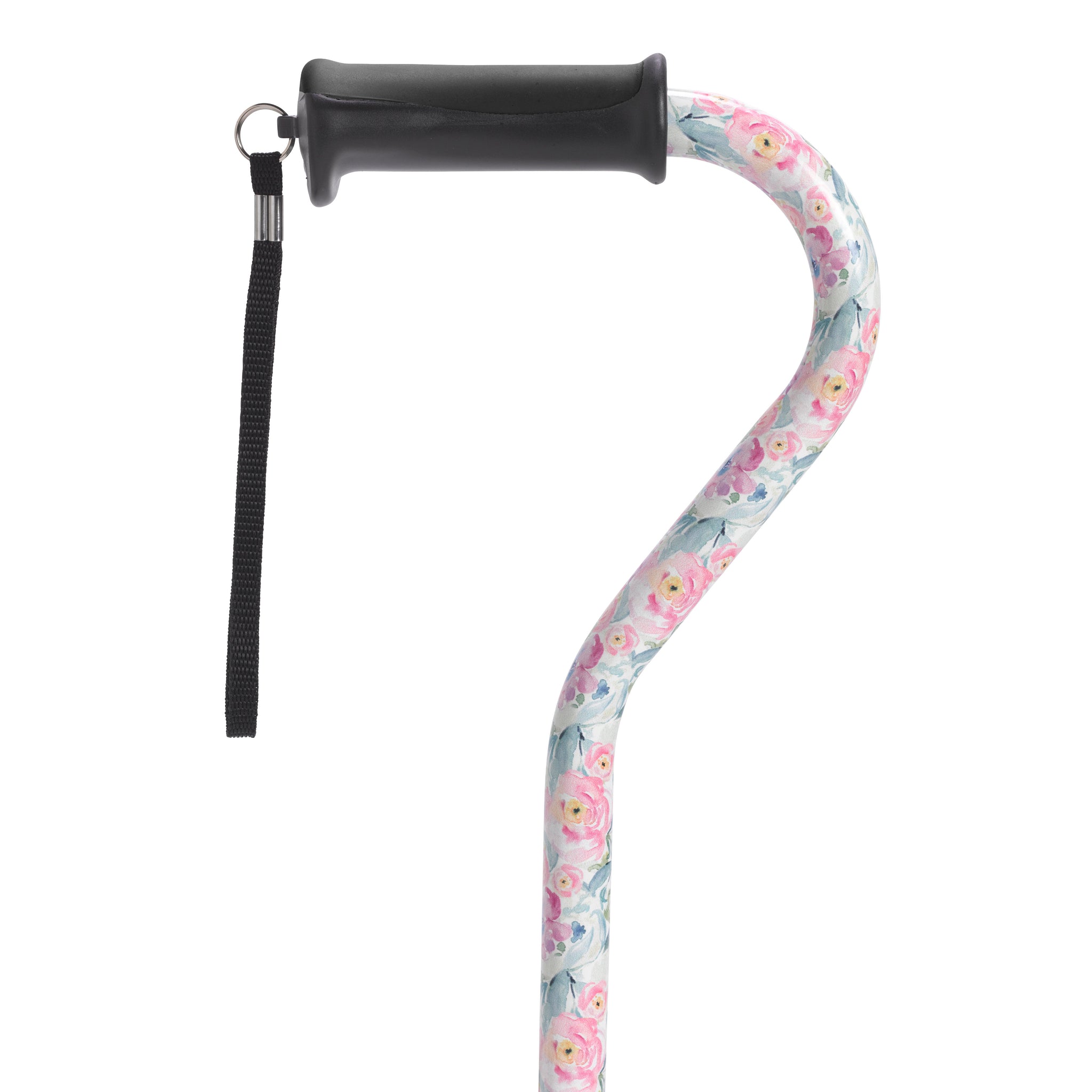 Adjustable Height Offset Handle Cane With Gel Hand Grip, Floral