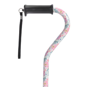 Adjustable Height Offset Handle Cane With Gel Hand Grip, Floral