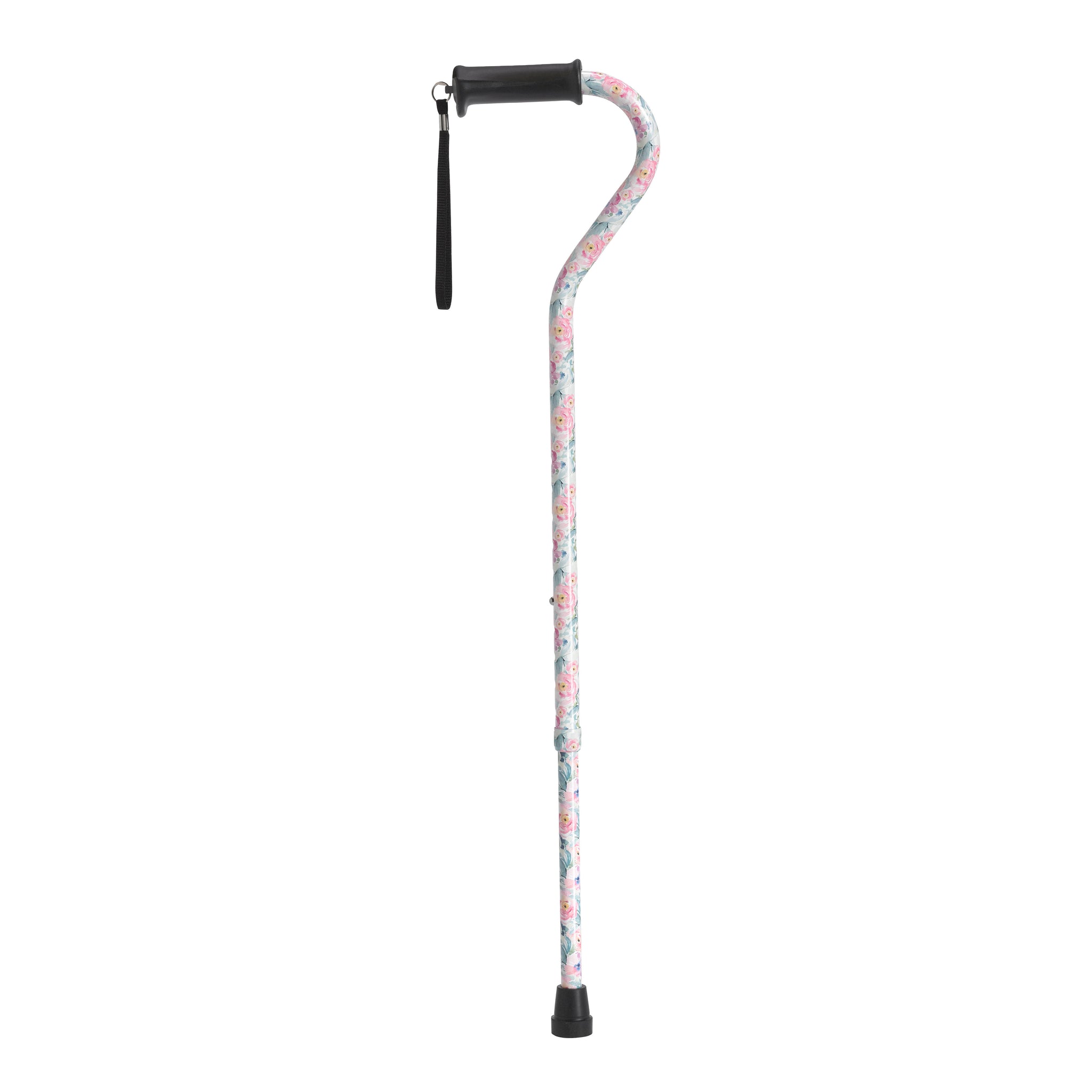 Adjustable Height Offset Handle Cane With Gel Hand Grip, Floral