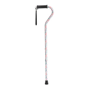 Adjustable Height Offset Handle Cane With Gel Hand Grip, Floral