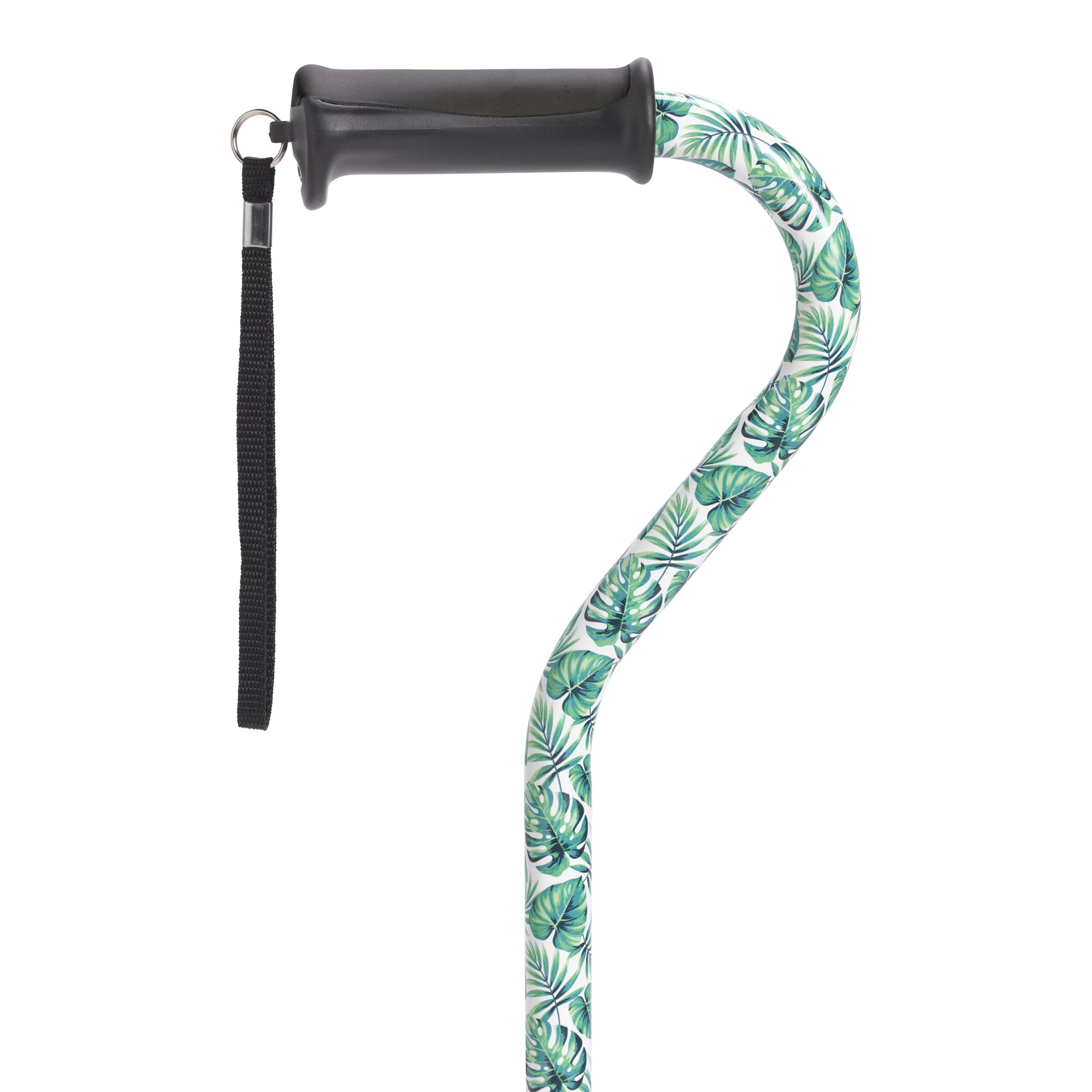 Adjustable Height Offset Handle Cane With Gel Hand Grip, Green Leaves