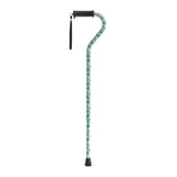 Adjustable Height Offset Handle Cane With Gel Hand Grip, Green Leaves