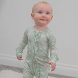Mint Butterfly Daisy Bamboo Ruffle Baby Footie