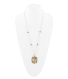 Scenic Floral and Blue Turquoise Golden Pendant Necklace