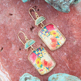 Scenic Floral Blue Turquoise Golden Earrings
