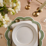 SERENITY WHITE & GREEN SCALLOPED FAUX LEATHER PLACEMAT