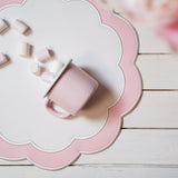 SERENITY WHITE & PINK SCALLOPED FAUX LEATHER PLACEMAT