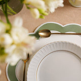 SERENITY WHITE & GREEN SCALLOPED FAUX LEATHER PLACEMAT