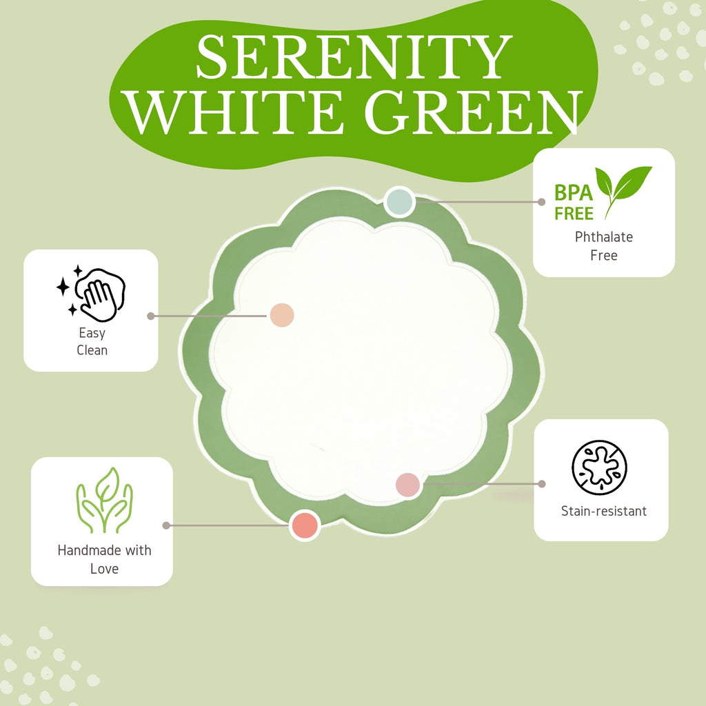 SERENITY WHITE & GREEN SCALLOPED FAUX LEATHER PLACEMAT