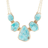 Slabs of Blue Turquoise Golden Statement Necklace
