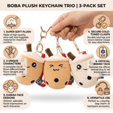 Soft Fabric Boba Keychain 3 Pack Kawaii Bag Charm Accessory
