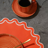 SOLACE ORANGE & WHITE SCALLOPED FAUX LEATHER PLACEMAT