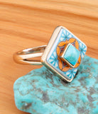 Talavera Tile Blue Turquoise Golden Ring
