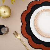 SERENITY BLACK ORANGE SCLALOPED FAUX LEATHER PLACEMAT