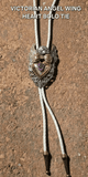 VICTORIAN ANGEL WING HEART BOLO TIE ~ PURPLE FLORAL ACCENT
