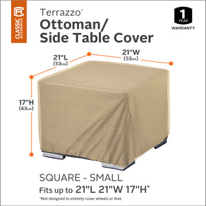 Classic Accessories Terrazzo Square Ottoman/Coffee Table Cover - All Weather Protection Outdoor Furniture Cover, Small (55-910-0