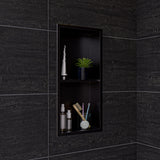 ALFI brand ABNP1224-BB 12 x 24 Brushed Black PVD Stainless Steel Vertical Double Shelf Shower Niche