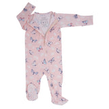 Pink Butterfly Daisy Bamboo Zipper Footie